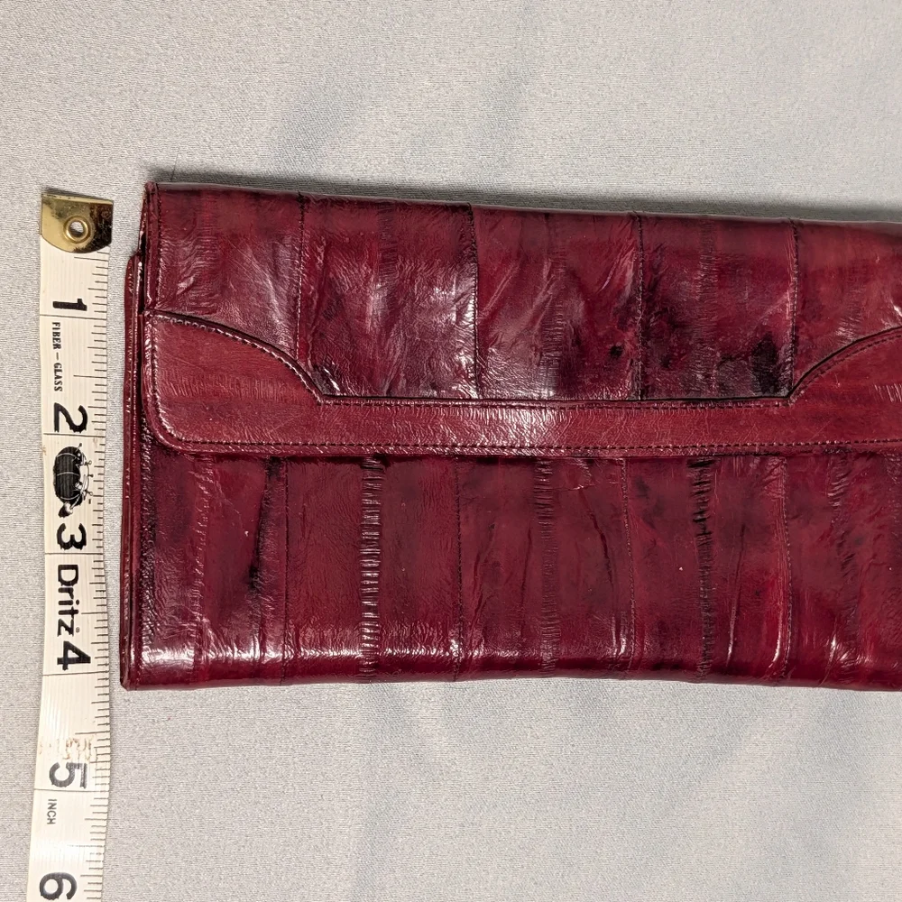 Vintage Burgundy Genuine Eel SkinLeather Trifold Wallet